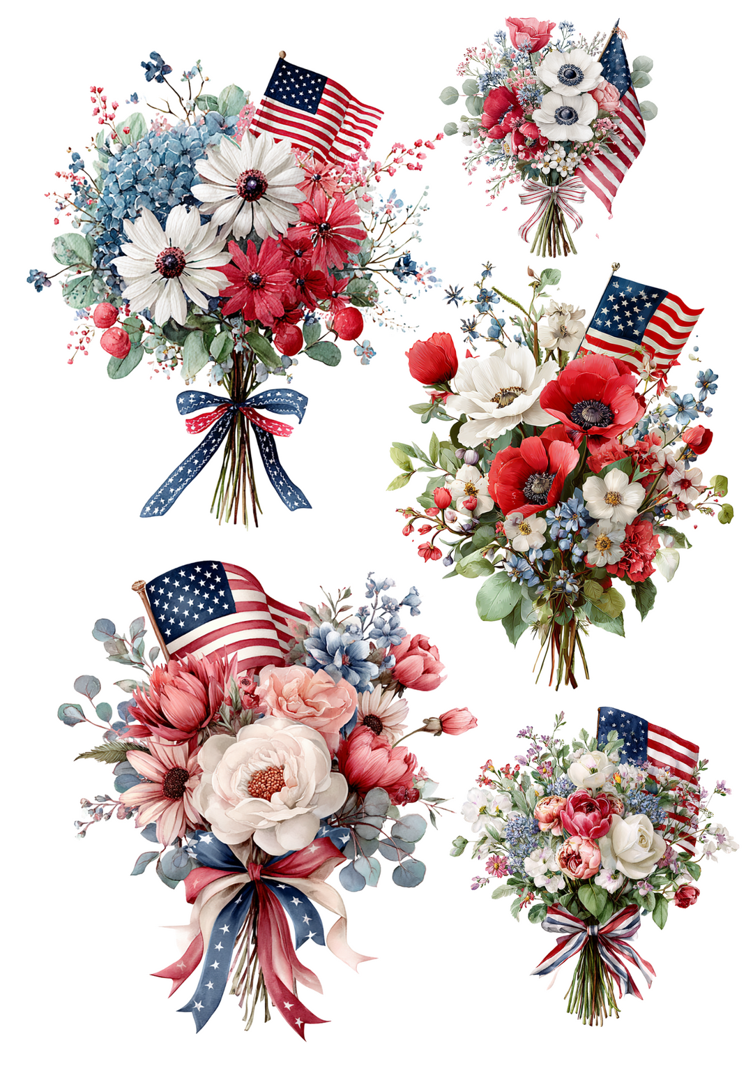 Reispapier für Decoupage-Blumensträuße mit amerikanischer Flagge für die Collage zum Unabhängigkeitstag, Kat.-Nr. 4661
