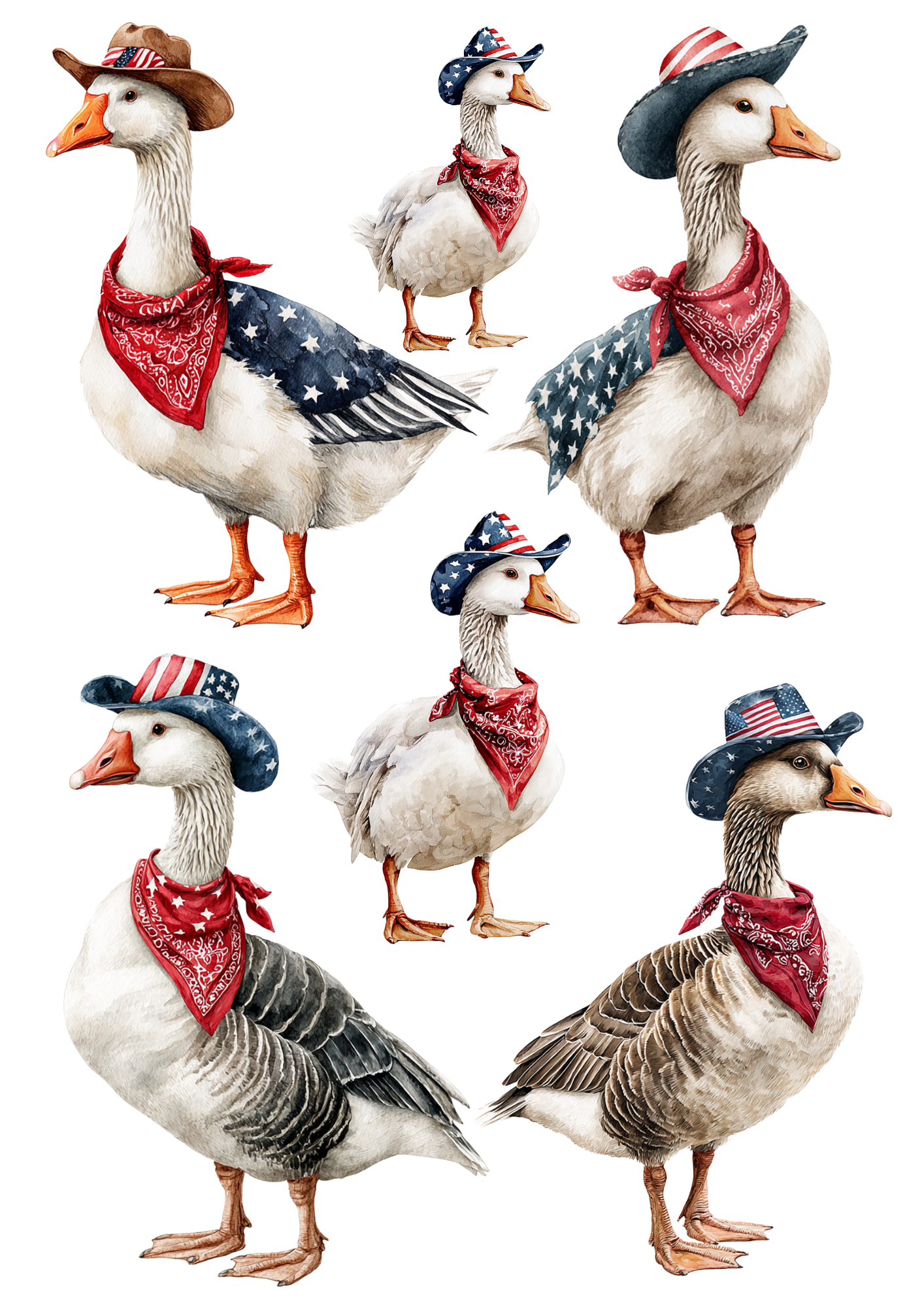 Reispapier für Decoupage, Gans mit Hut und amerikanischer Flagge zum Unabhängigkeitstag, Kat.-Nr. 4663