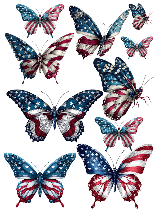 Rice Paper Decoupage Butterfly with American Flag for Independence Day Cat. No. 4664