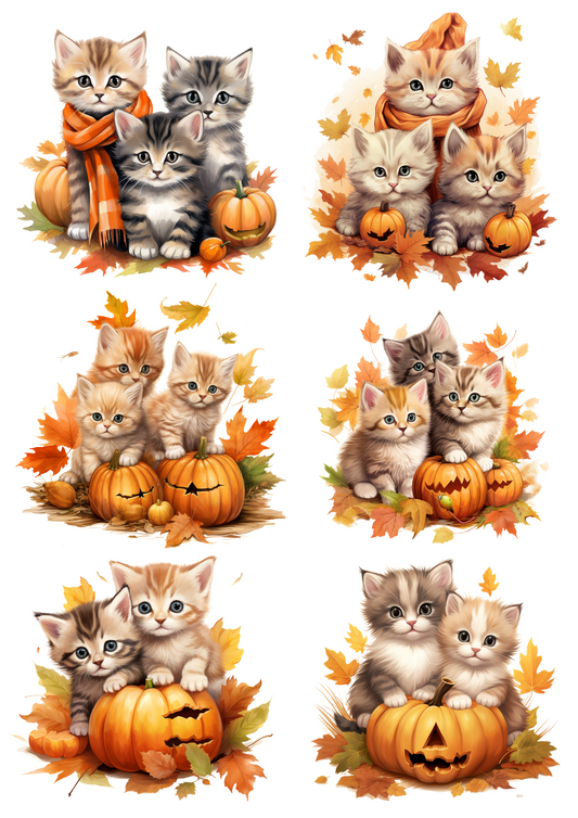 Reispapier für Decoupage Halloween Herbst Schwarze kleine Katzen in Schals Kat. Nr. 4668