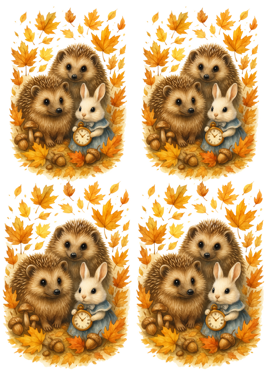 Reispapier für Decoupage Herbstigel mit weißem Kaninchen aus Alice im Wunderland Collage Kat. Nr. 4684