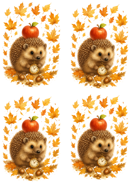 Reispapier für Decoupage Herbst-Igel mit Uhrencollage Kat. Nr. 4685