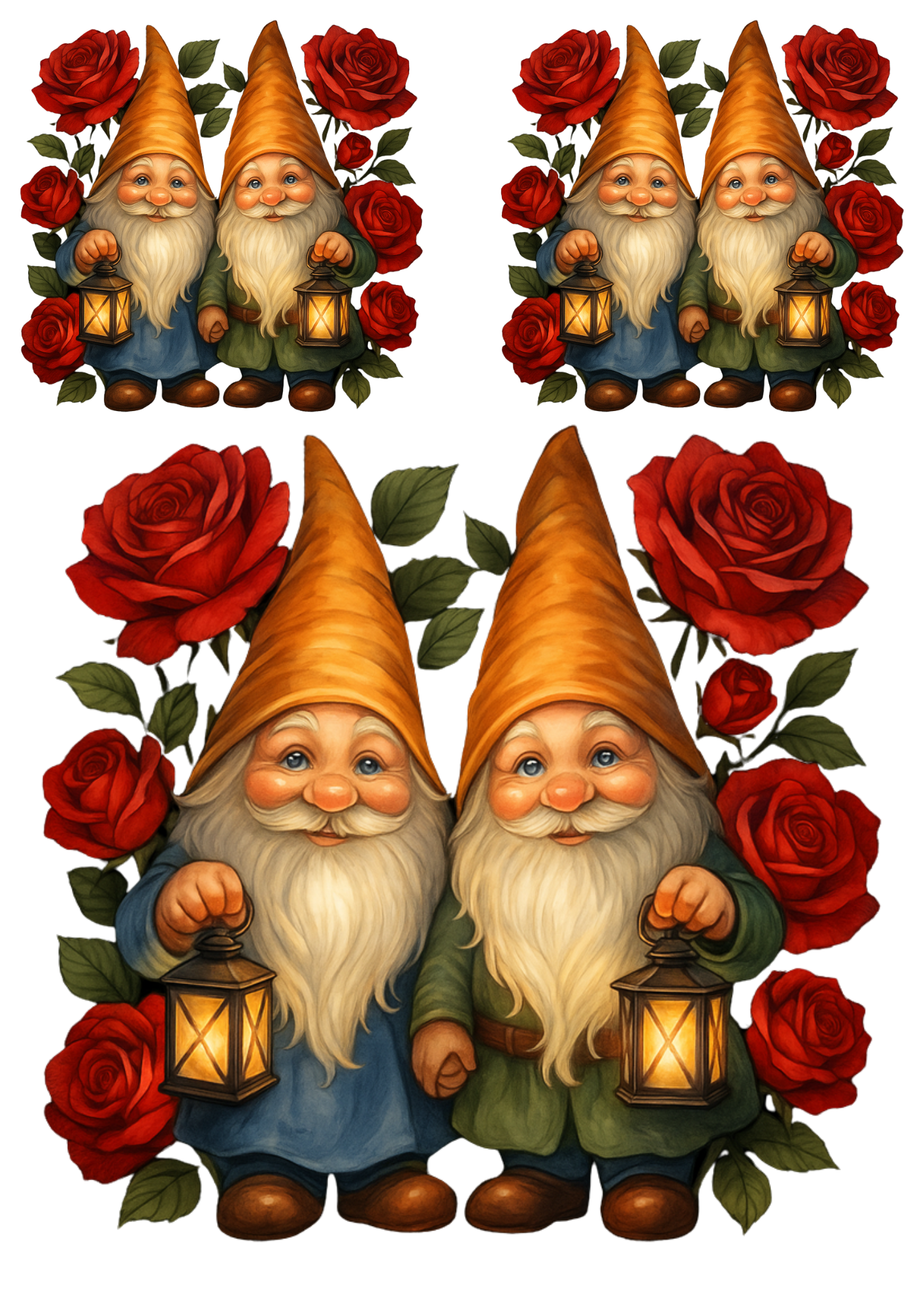 Reispapier für Decoupage-Gnome im Rosengarten, Collage, Kat.-Nr. 4688