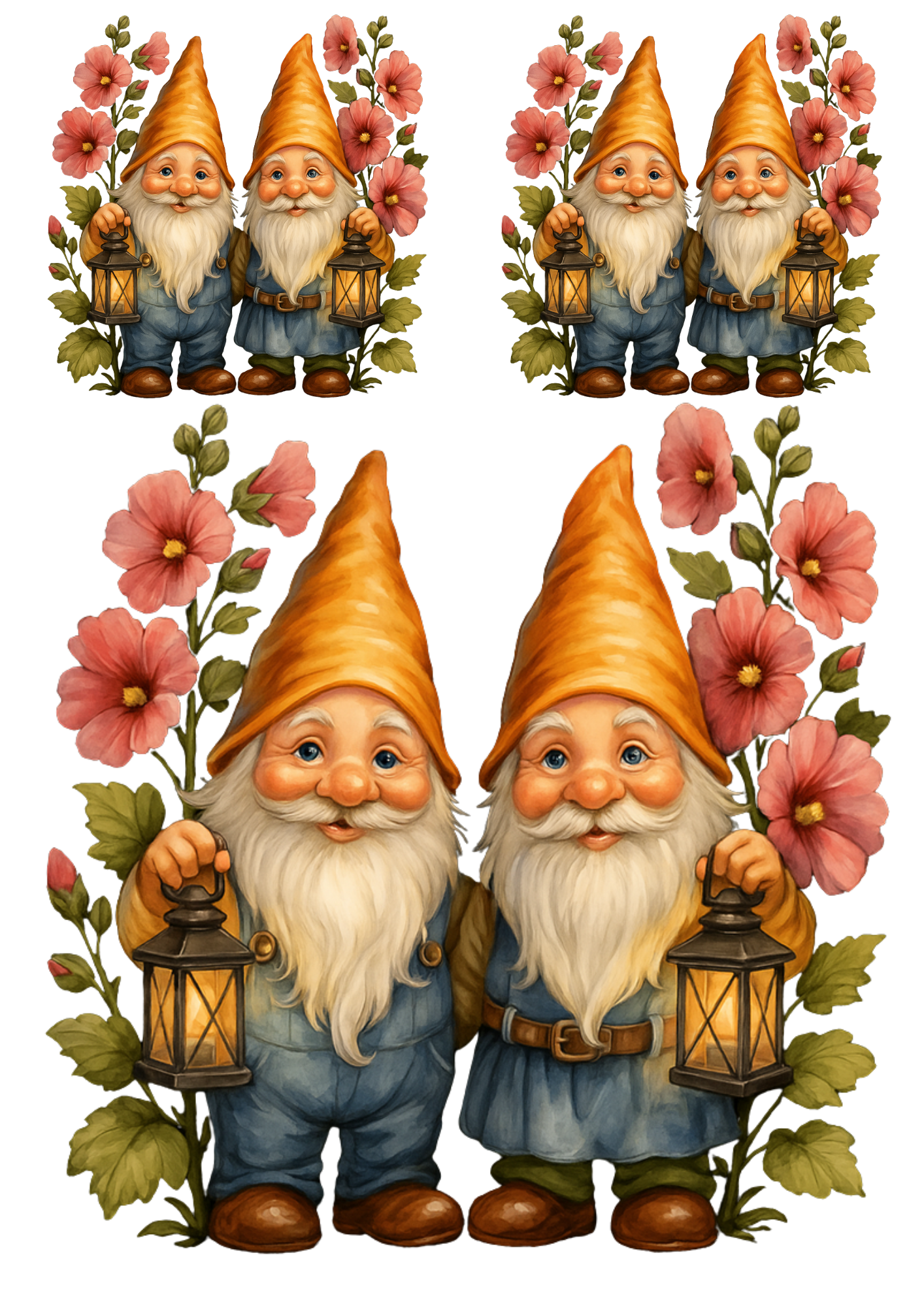 Reispapier für Decoupage-Gnome in Blumen-Stockrosen-Collage Kat. Nr. 4689