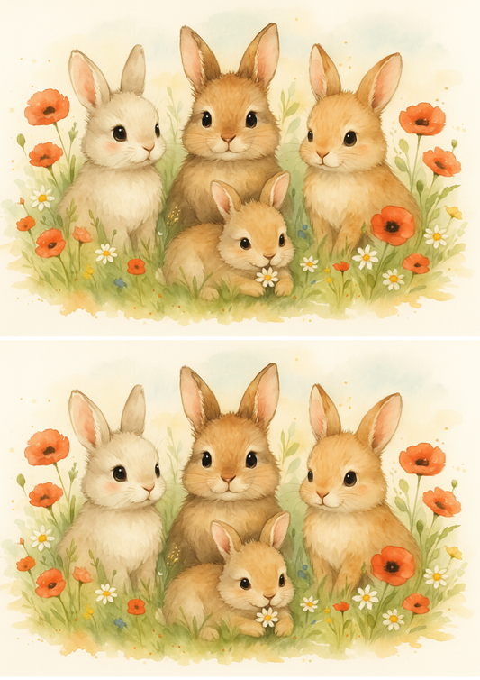 Rice Paper For Decoupage Bunnies And Poppies Collage Cat. No. 4728