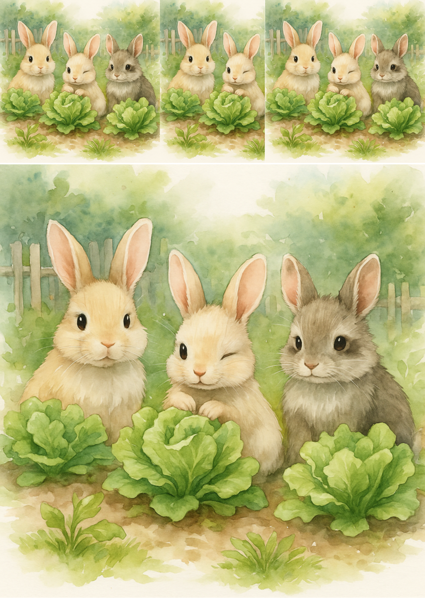 Rice Paper For Decoupage Bunnies And Lettuce Collage Cat. No. 4729