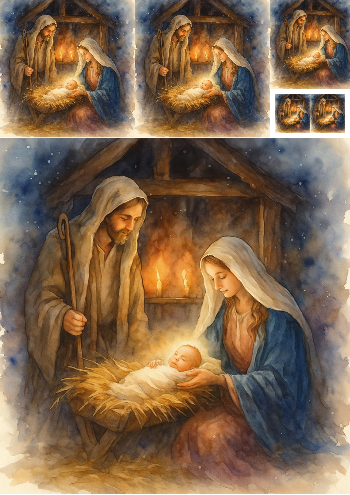 Rice Paper For Decoupage Jesus And The Holy Family In The Bethlehem Manger Collage Cat. No. 4742