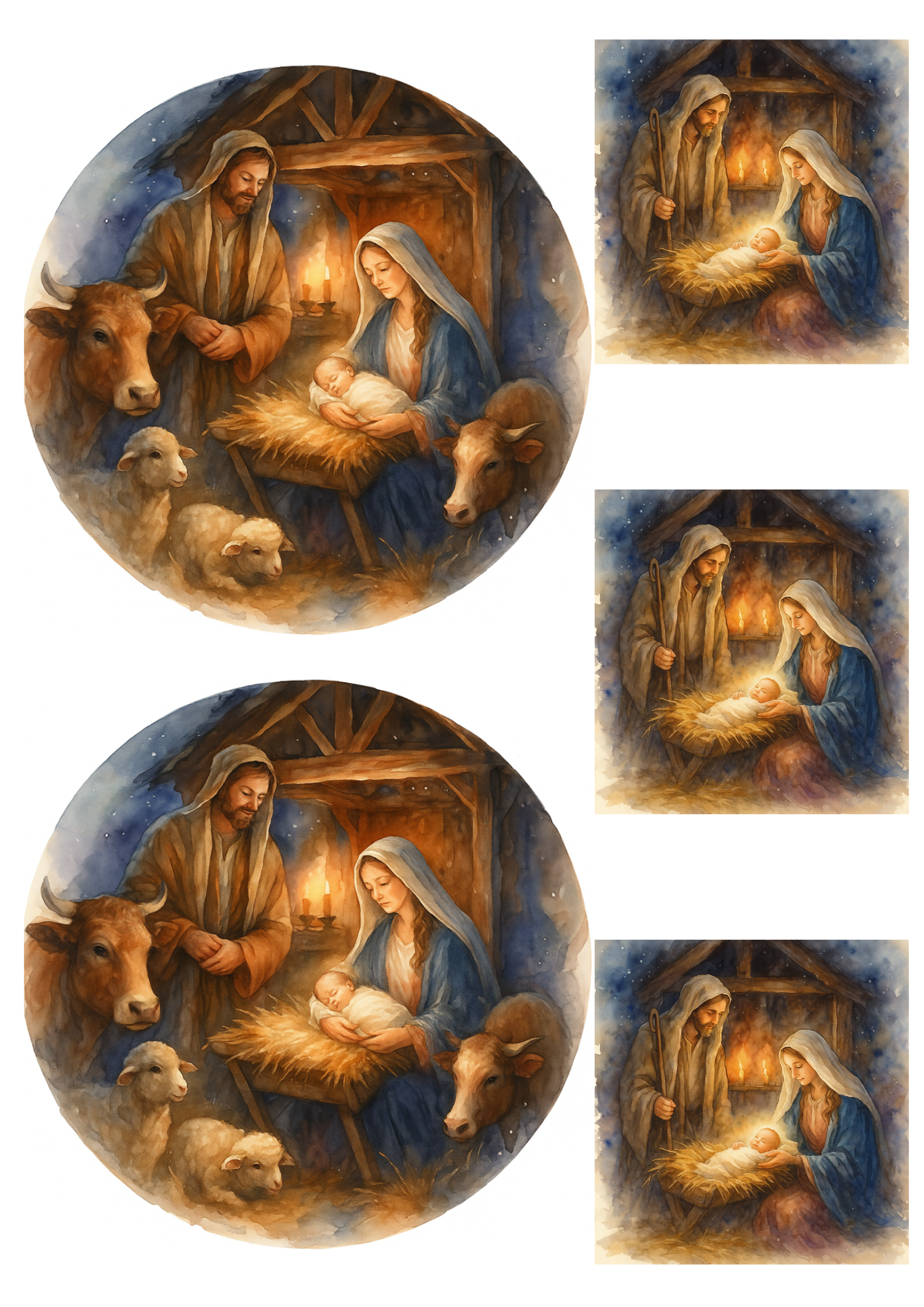 Rice Paper For Decoupage Jesus And The Holy Family In The Bethlehem Manger Collage Cat. No. 4744