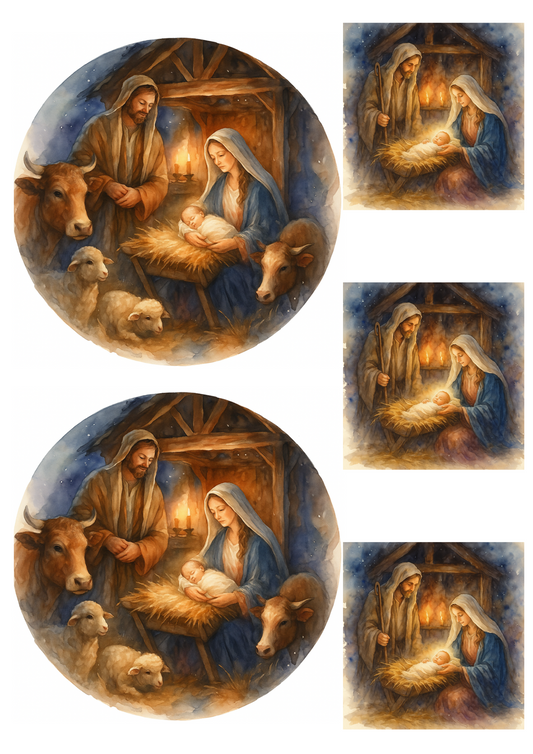 Rice Paper For Decoupage Jesus And The Holy Family In The Bethlehem Manger Collage Cat. No. 4744