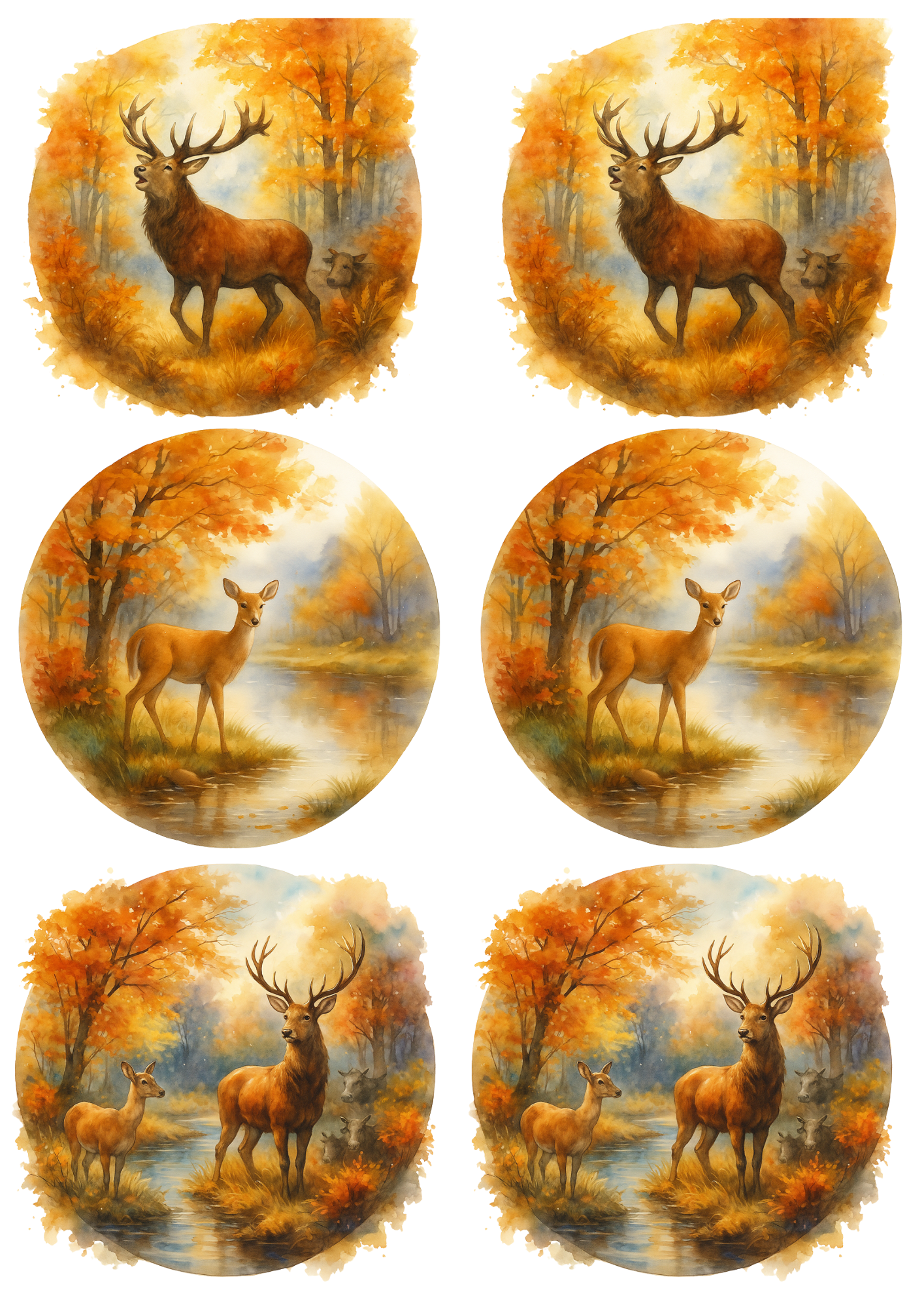 Reispapier für Decoupage, Hirsch auf Brunft in Kreisen, Collage, Kat. Nr. 4749
