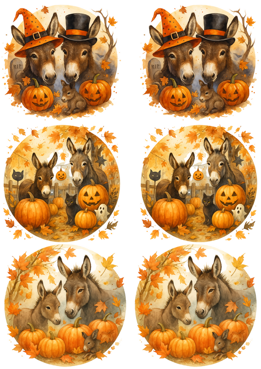 Reispapier für Decoupage, Esel und Kürbisse, Halloween in Kreisen, Collage, Kat. Nr. 4757