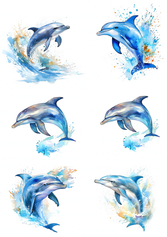 Rice Paper For Decoupage Dolphins Collage Cat. No. 4767