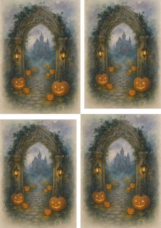 Reispapier für Decoupage, Gothic-Halloween-Collage „Tor zum Schloss“, Kat.-Nr. 4773