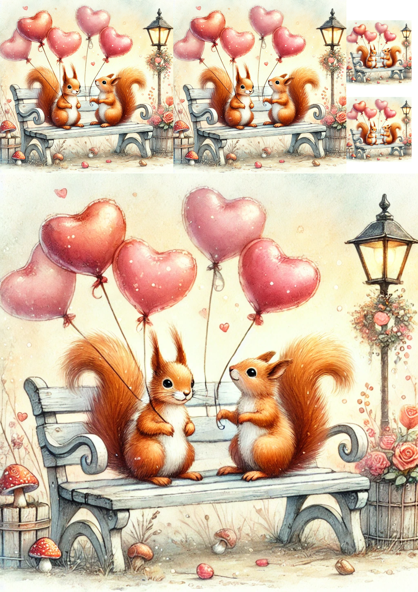 Reispapier für Decoupage-Collage „Verliebte Eichhörnchen“ Kat. Nr. 4789