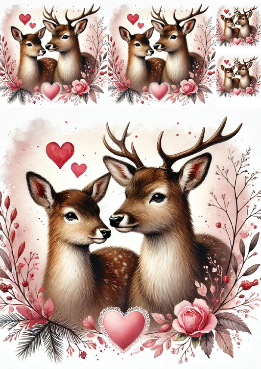 Reispapier für Decoupage-Collage „Verliebte Hirsche“, Kat.-Nr. 4793