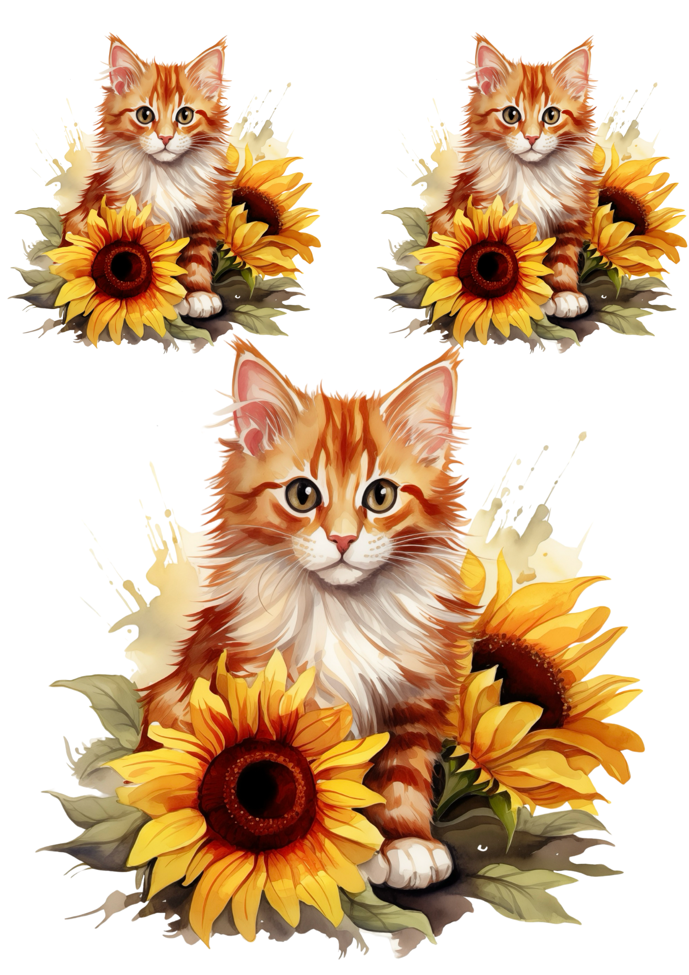 Rice Paper For Decoupage Little Kitten In Sunflowers Collage Cat. No. 4800