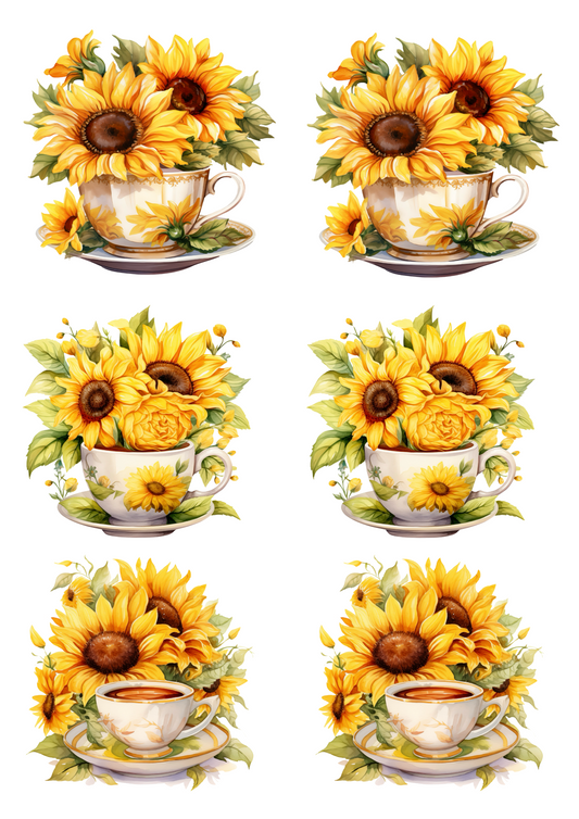 Rice Paper For Decoupage Sunflowers In A Cup Collage Cat. No. 4803