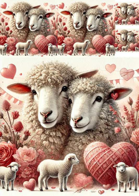 Reispapier für Decoupage-Collage „Sheep in Love“ Kat. Nr. 4811