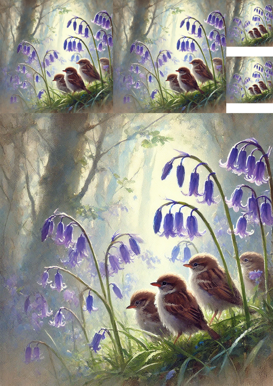 Reispapier für Decoupage-Collage „Spatzen im Wald“ Kat. Nr. 4819