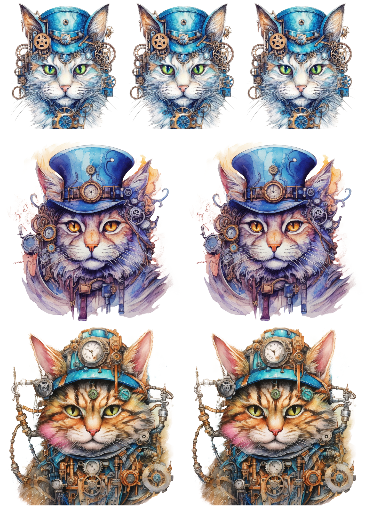 Reispapier für Decoupage Katze Steampunk Collage Kat. Nr. 4820