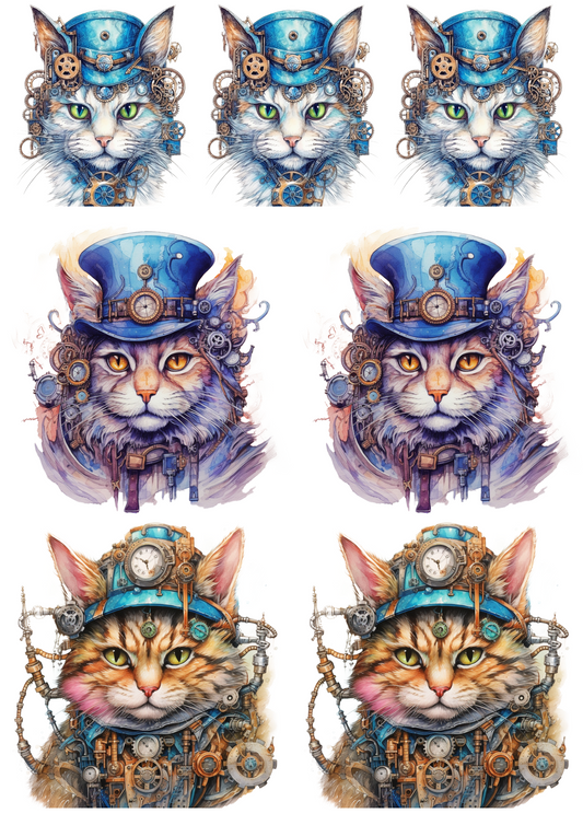 Reispapier für Decoupage Katze Steampunk Collage Kat. Nr. 4820
