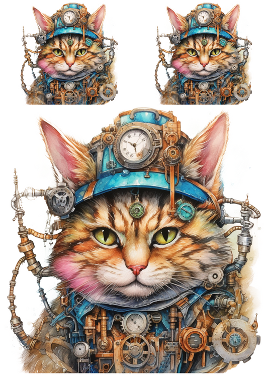 Reispapier für Decoupage Steampunk-Katzencollage Kat. Nr. 4822