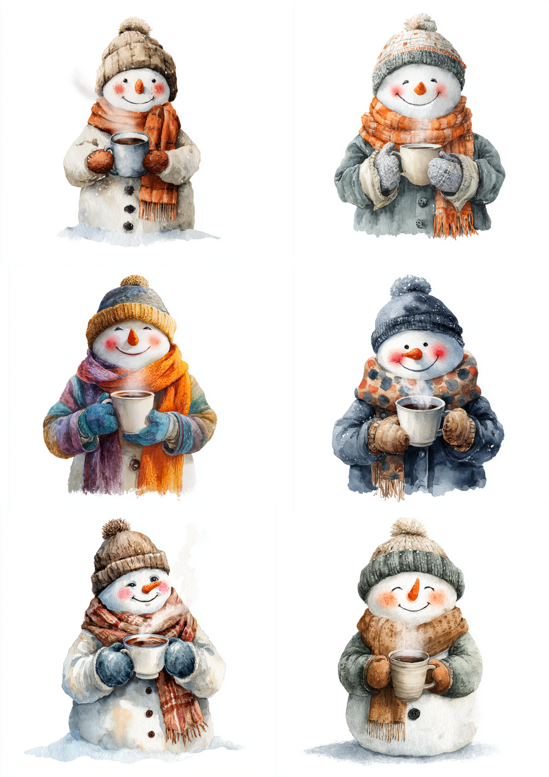 Reispapier für Decoupage, Collage mit lächelndem Schneemann und Teetrinken, Kat.-Nr. 4848