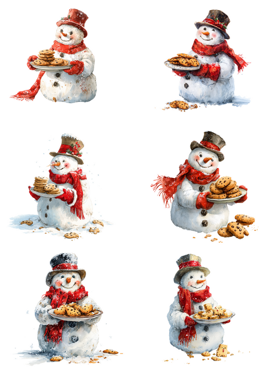 Rice Paper For Decoupage Smiling Snowman With Cookies Collage Cat. No. 4849