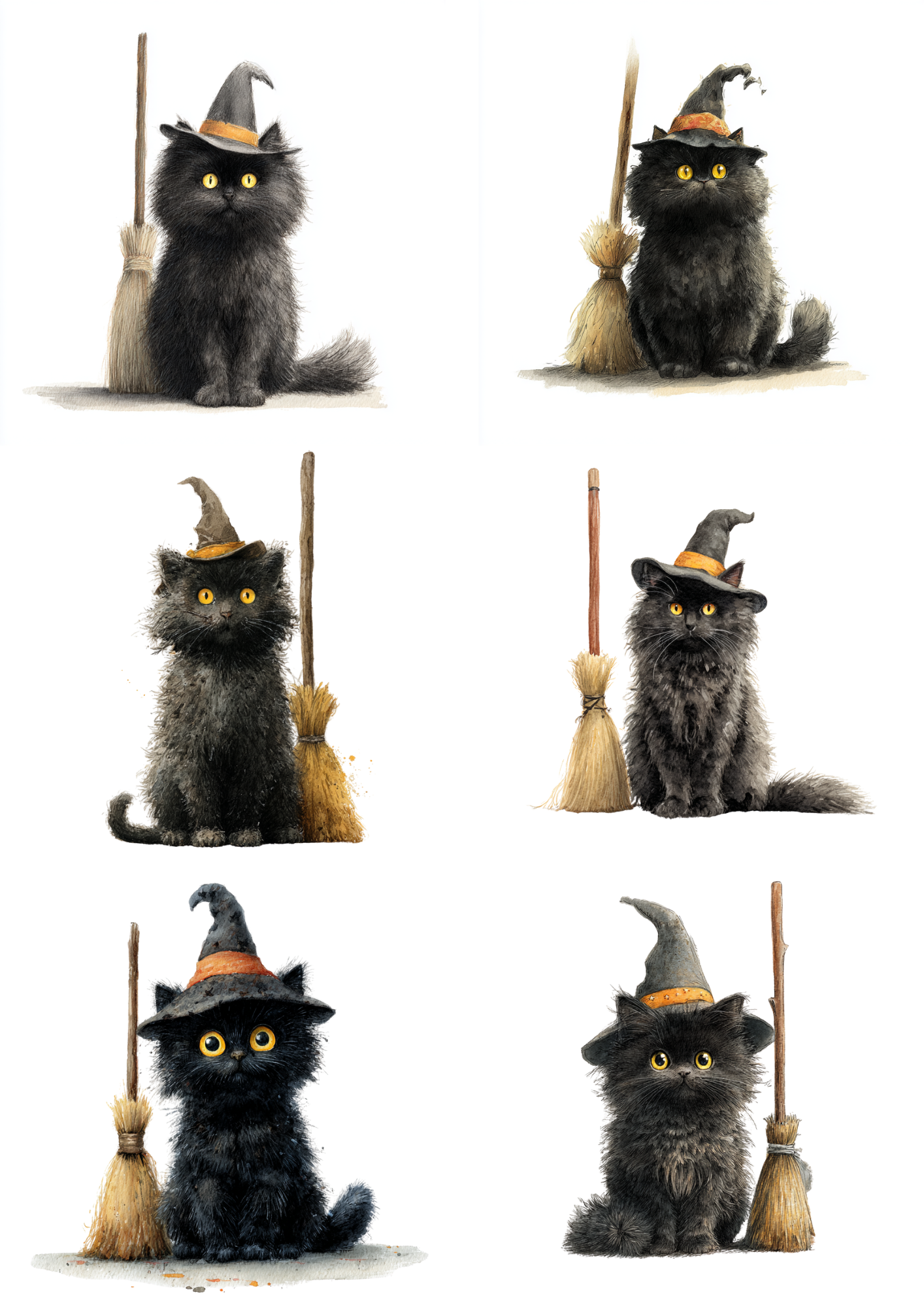 Reispapier für Decoupage Schwarze Katzenhexe mit Besencollage Kat. Nr. 4851