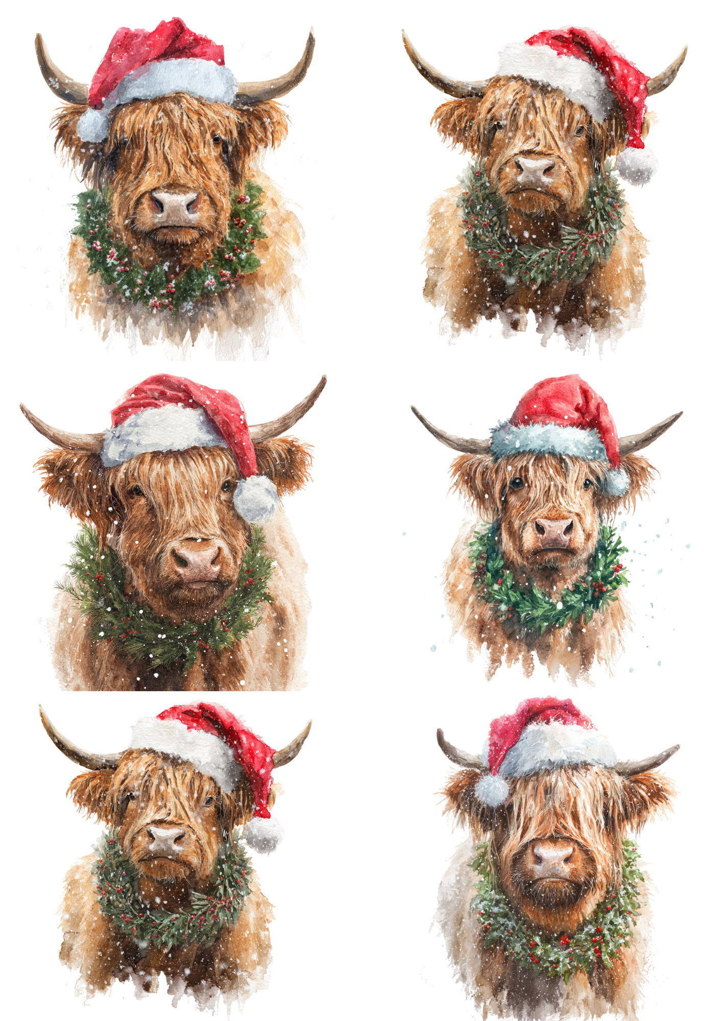 Rice Paper For Decoupage Highland Cow With A Wreath Around Her Neck Collage Cat. No. 4855