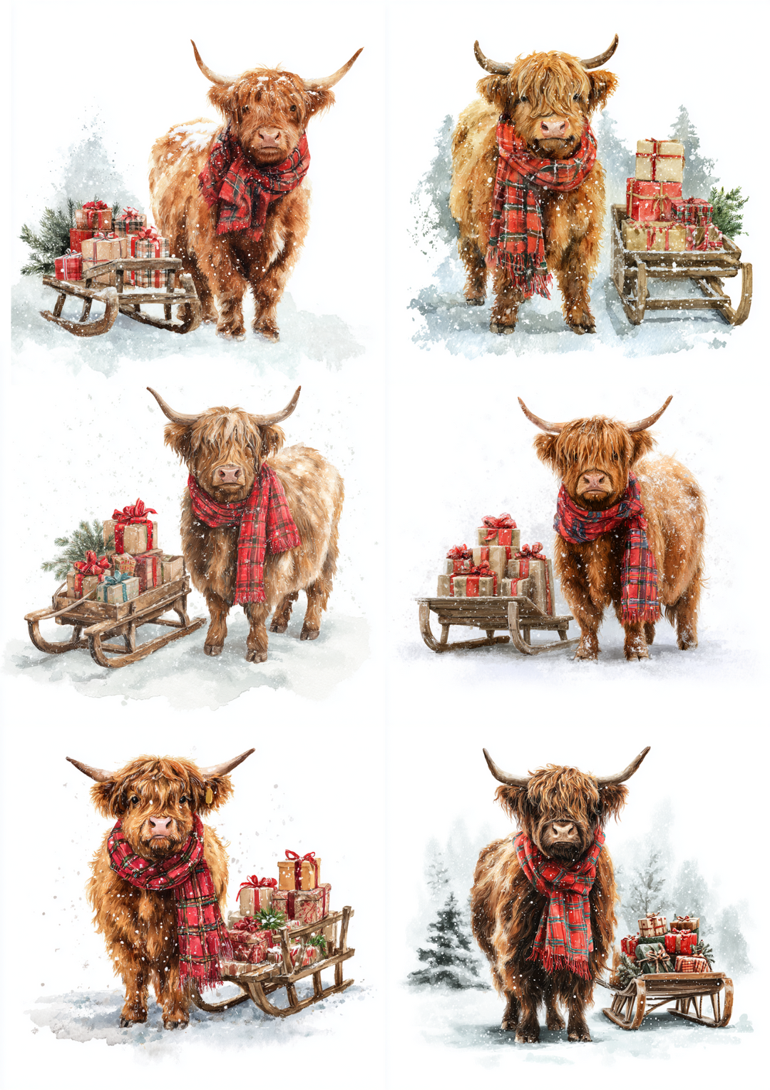 Rice Paper Decoupage Highland Cow Carrying Gifts Collage Cat. No. 4856