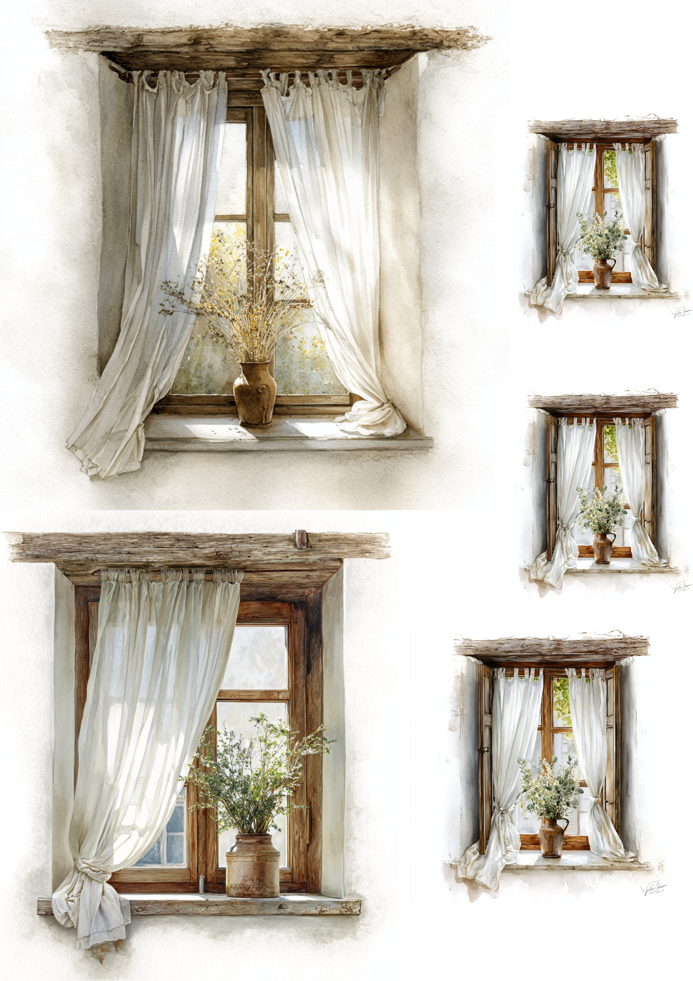 Reispapier für Decoupage-Fenster mit Vorhang-Collage Kat. Nr. 4863
