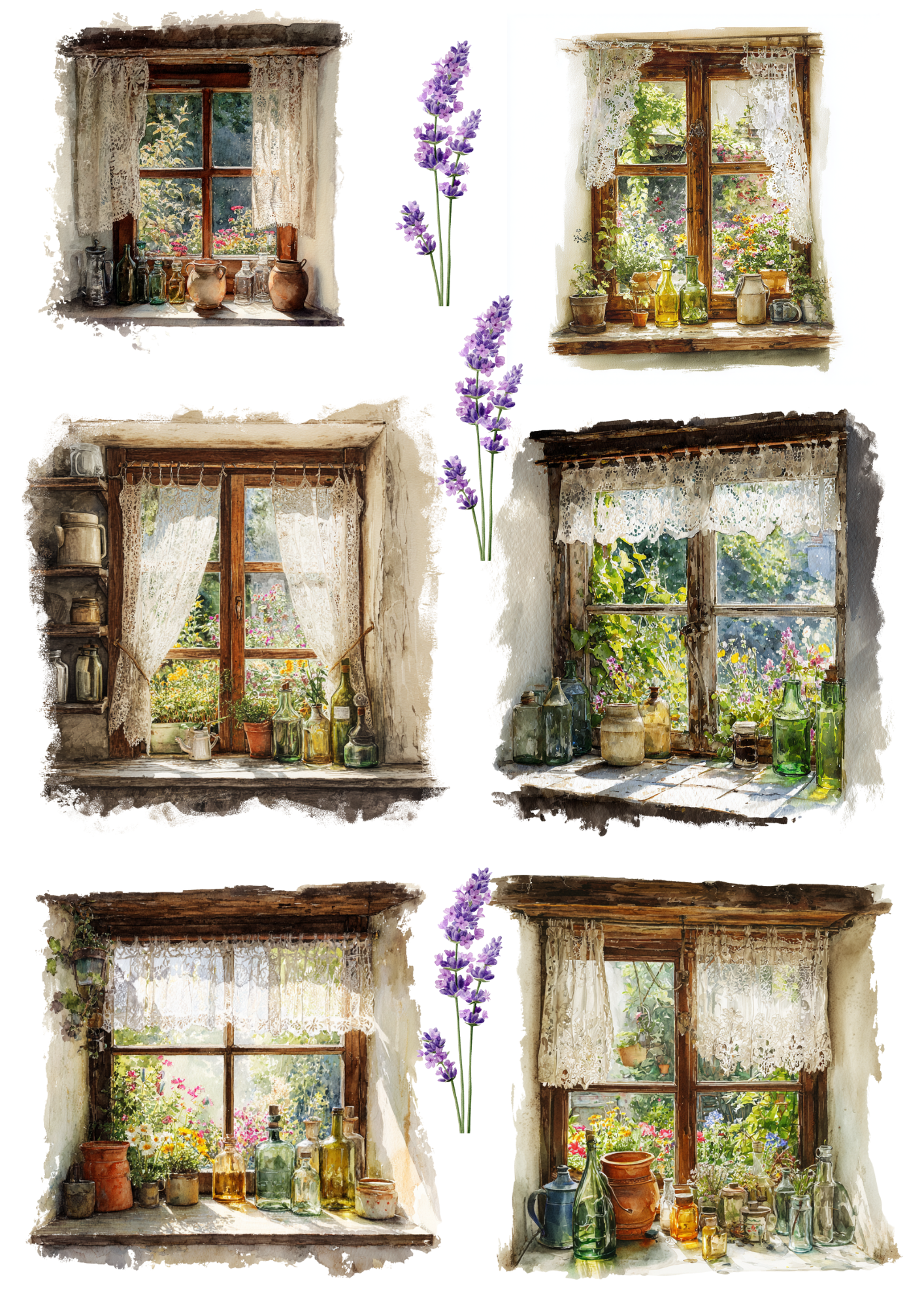 Reispapier für Decoupage-Fenster mit Aussicht und Lavendel-Collage Kat. Nr. 4864