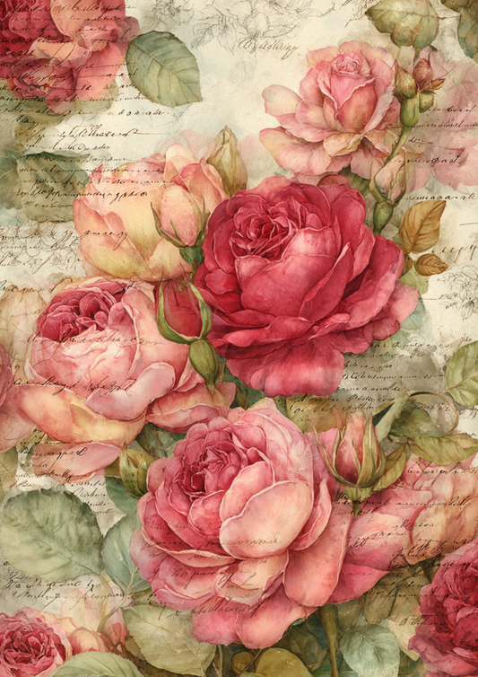 Rice Paper For Decoupage Vintage Roses Background Cat. No. 4886