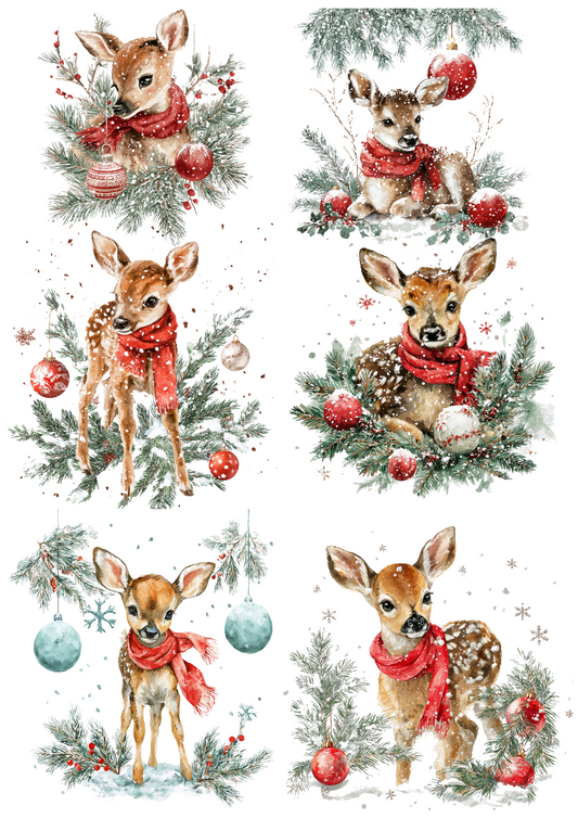 Rice Paper For Decoupage Christmas Deer Collage Cat. No. 4896