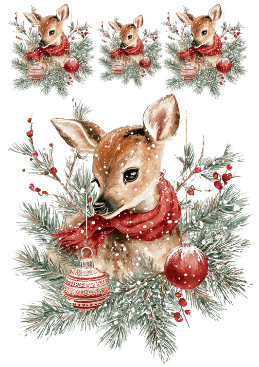 Rice Paper For Decoupage Christmas Deer Collage Cat. No. 4897