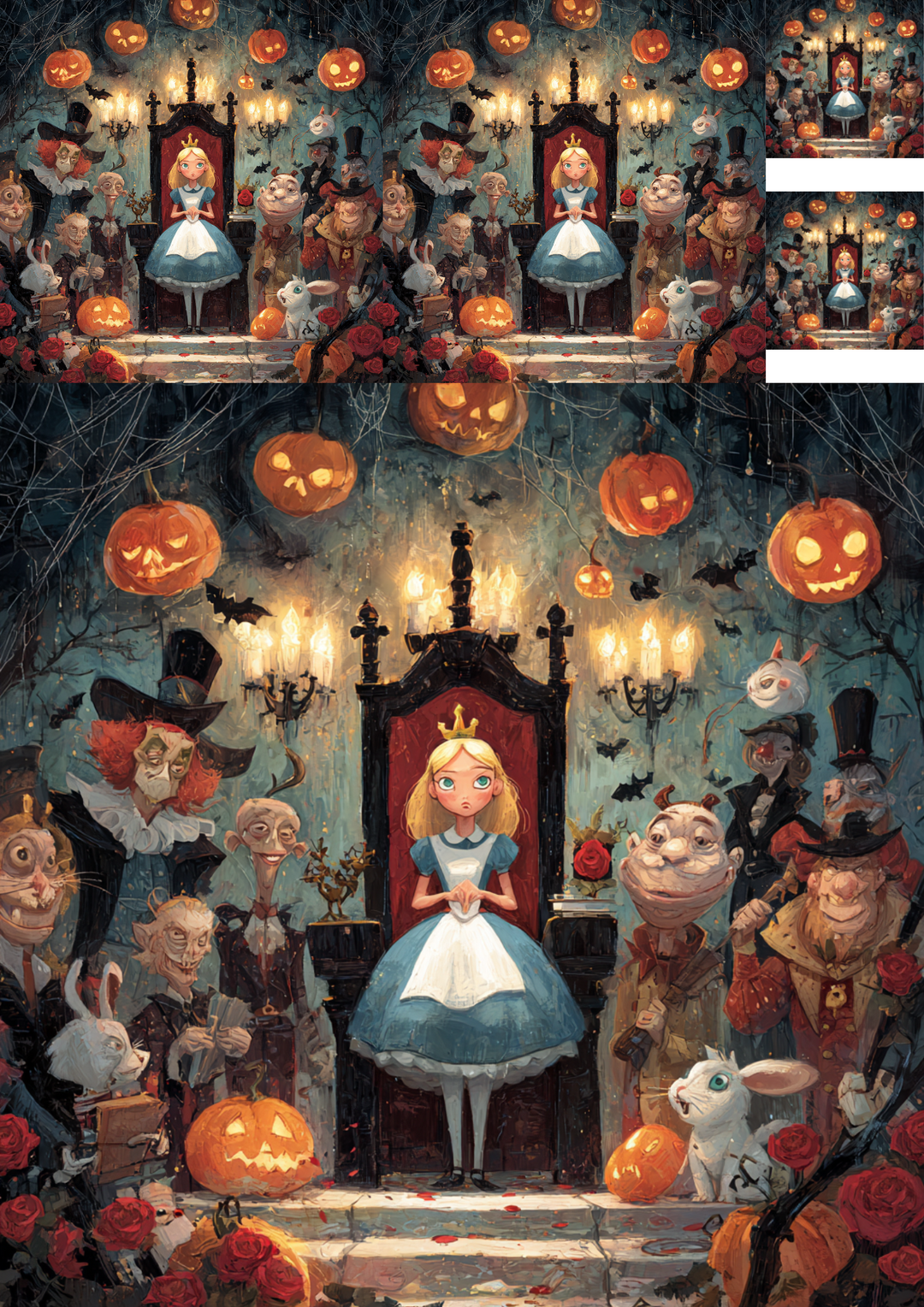 Reispapier für Decoupage Alice auf Halloween-Kürbis Gruselige Teeparty-Collage Kat. Nr. 4920
