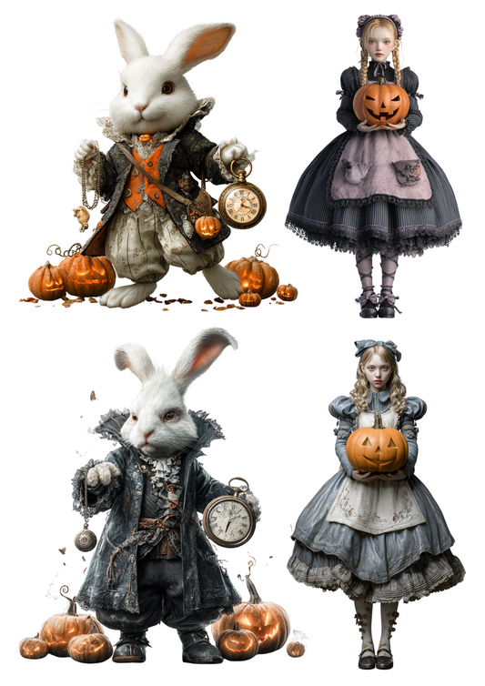Reispapier für Decoupage Alice im Wunderland Verschiedene Figuren Halloween Edition Collage Kat. Nr. 4941