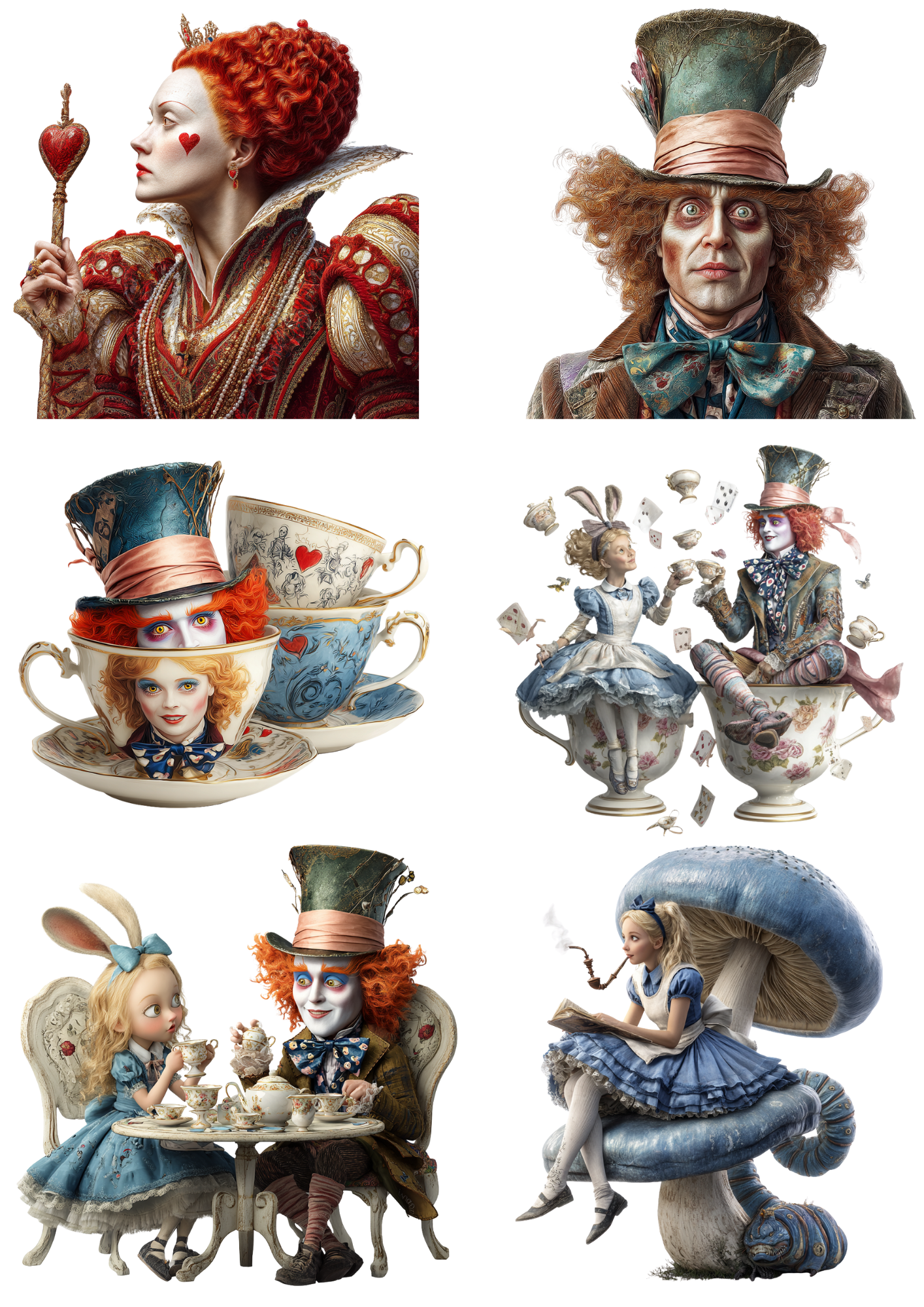 Reispapier für Decoupage Alice im Wunderland Verschiedene Figuren Collage Kat. Nr. 4962
