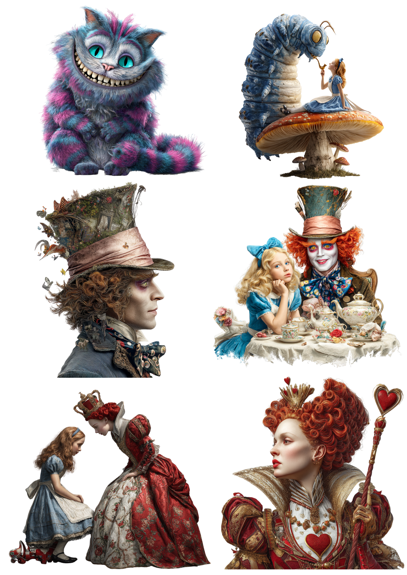 Reispapier für Decoupage Alice im Wunderland Verschiedene Figuren Collage Kat. Nr. 4966