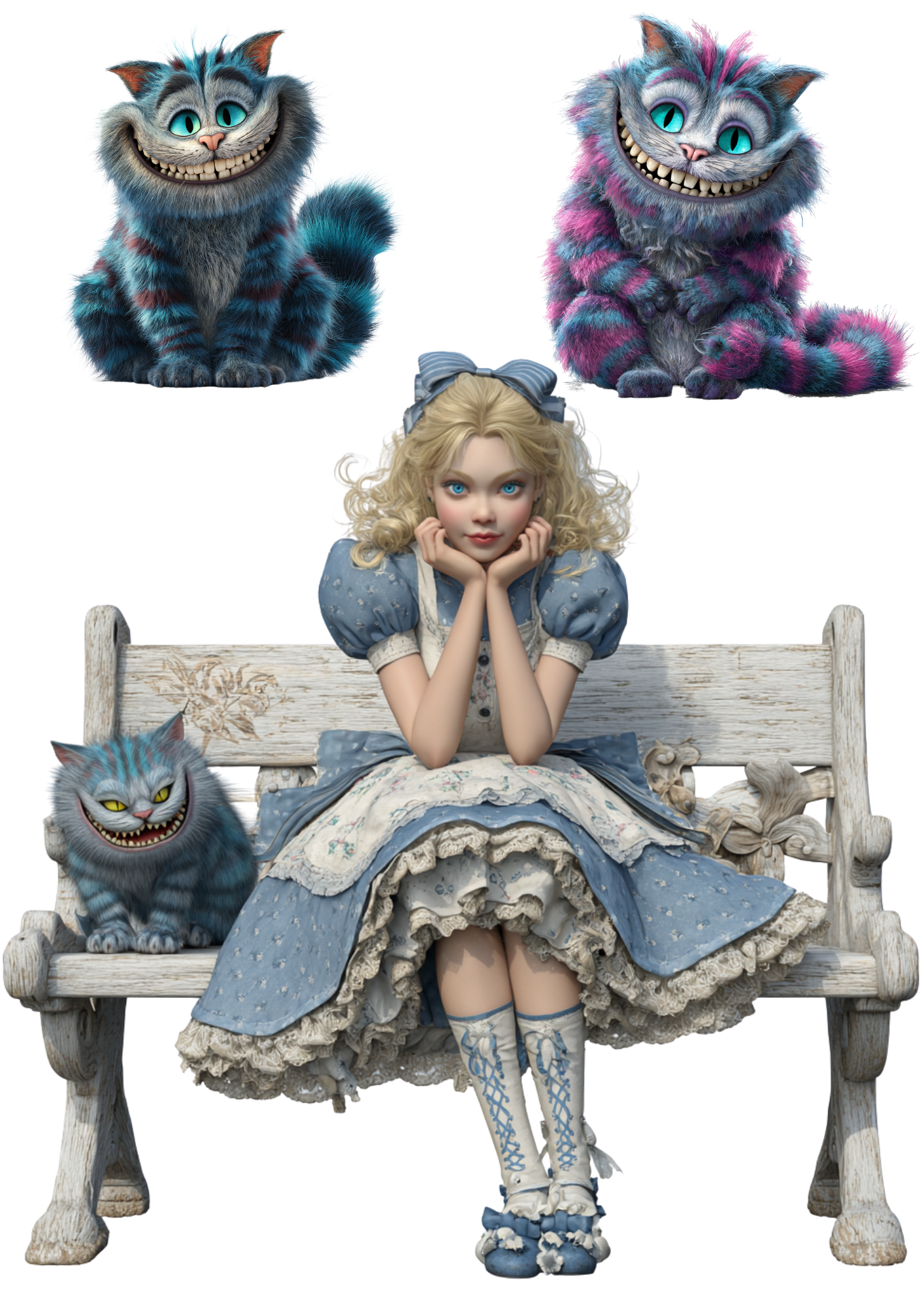 Reispapier für Decoupage Alice im Wunderland mit Grinsekatze-Collage Kat. Nr. 4967