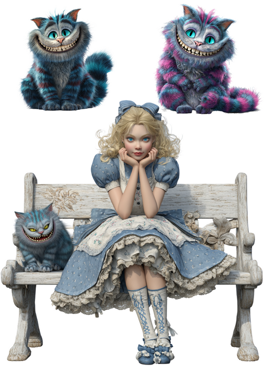 Reispapier für Decoupage Alice im Wunderland mit Grinsekatze-Collage Kat. Nr. 4967