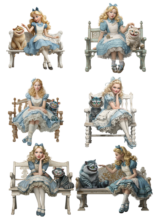 Reispapier für Decoupage Alice im Wunderland mit Grinsekatze-Collage Kat. Nr. 4968