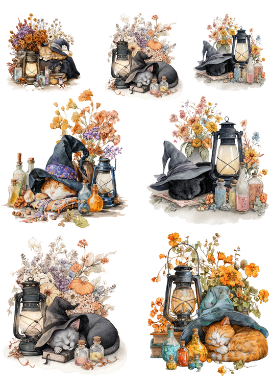 Reispapier für Decoupage Halloween-Katzencollage Kat. Nr. 4983