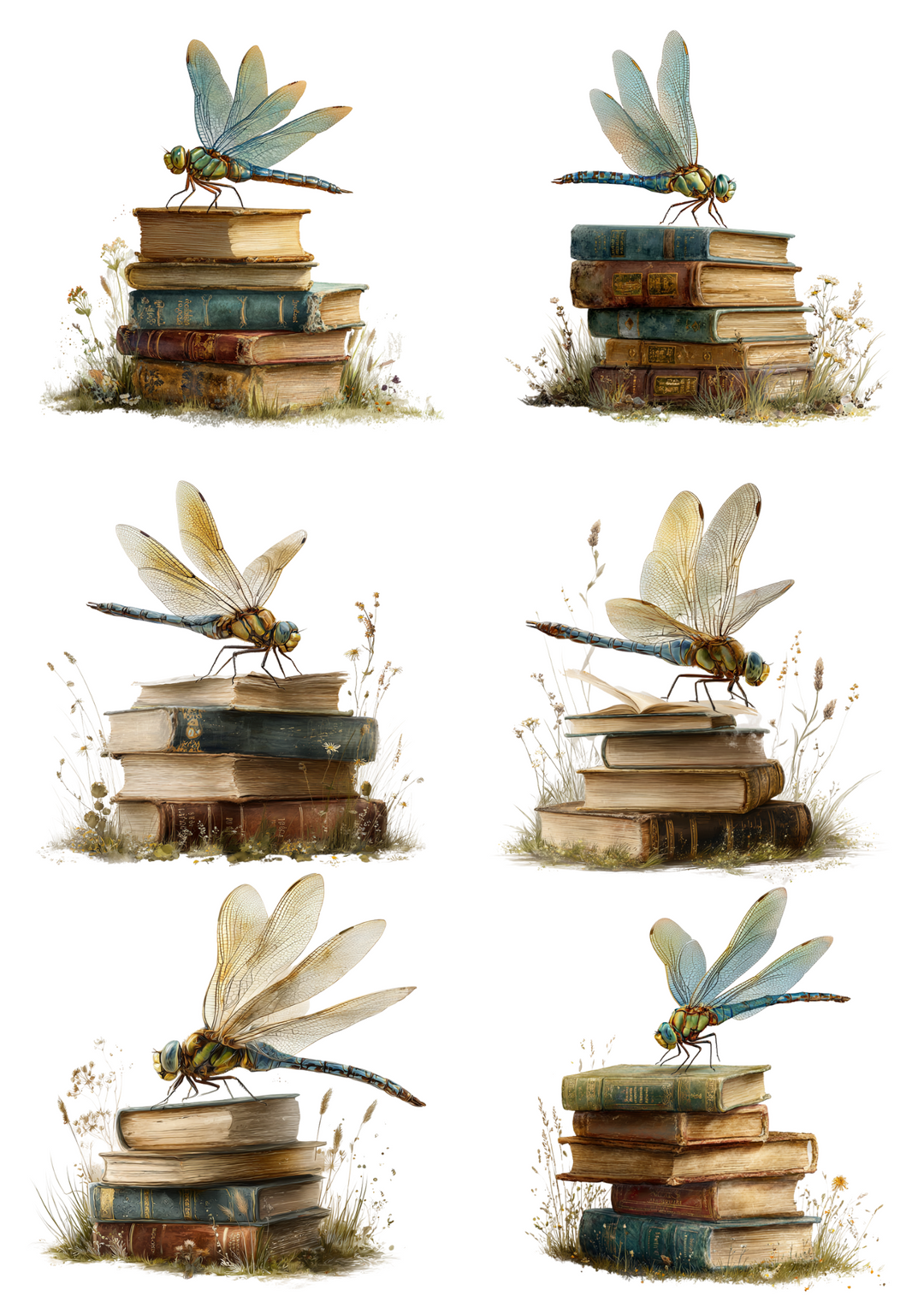 Rice Paper For Decoupage Dragonfly On Books Collage Cat. No. 4989
