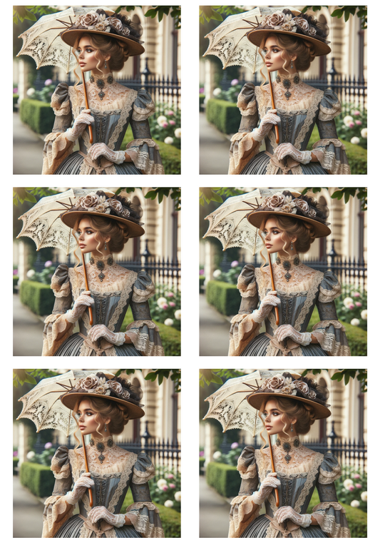 Reispapier für Decoupage, viktorianische Frau mit Regenschirm-Collage, Kat.-Nr. 4996