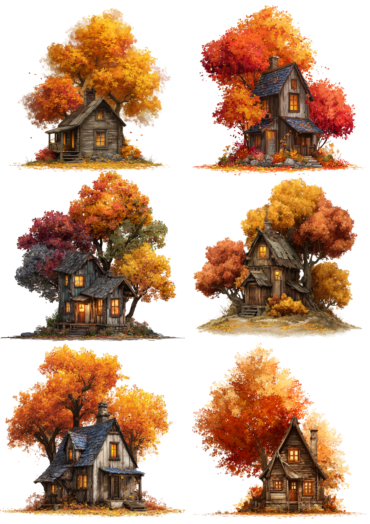 Reispapier für Decoupage Herbstliche Holzhaus-Collage Kat. Nr. 5006