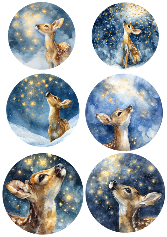Rice Paper For Decoupage Little Deer In Winter In Circles Collage Cat. No. 5040
