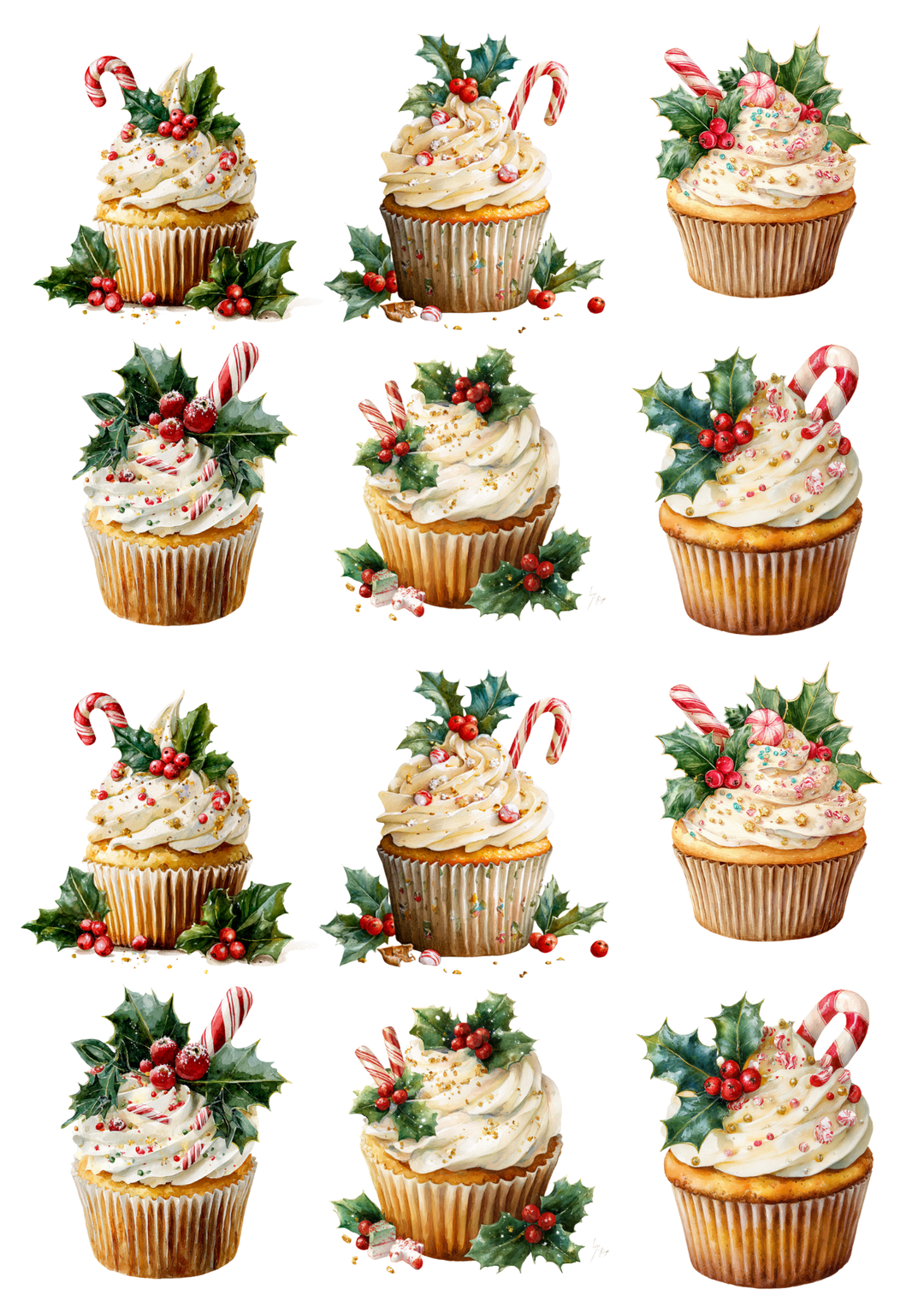 Rice Paper For Decoupage Christmas Cupcakes Collage Cat. No. 5137
