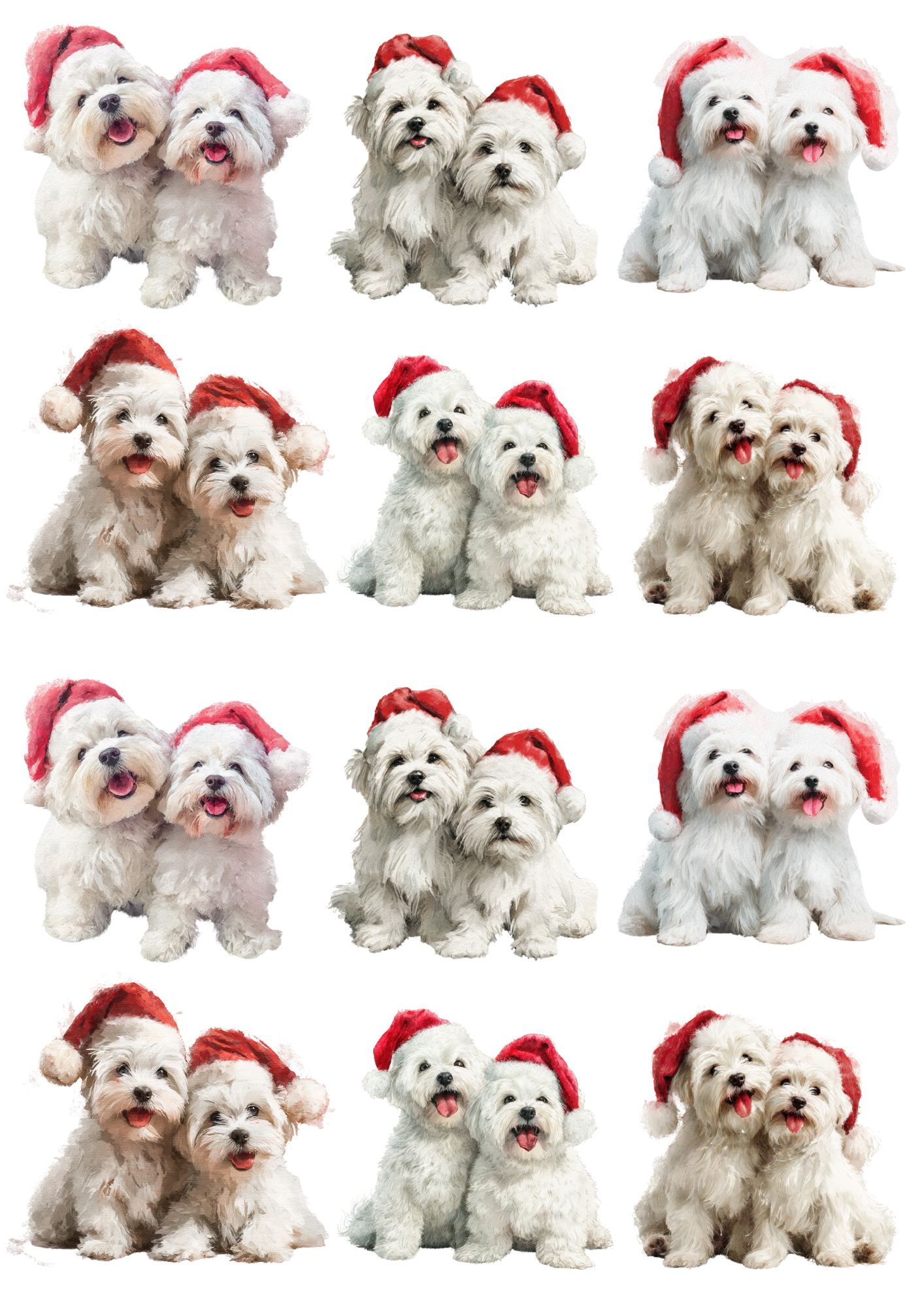 Rice Paper For Decoupage Maltese Dog in Christmas Hat Collage Cat. No. 5139